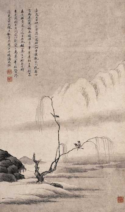 潘歧 戊寅（1818年）作 疏柳幽栖 立轴